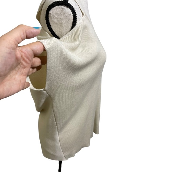 Eileen fisher Cream Ivory knit sweater cold shoulder Tencel. X-Small - Picture 6 of 11